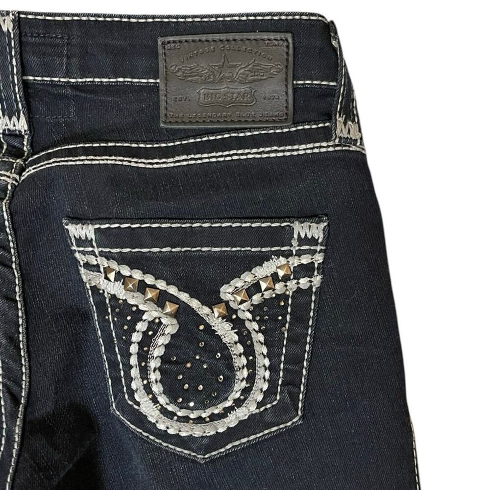 Big Star Liv Stretch Boot Cut Jeans 26L Thick Stitch Bling Pockets - Picture 7 of 12